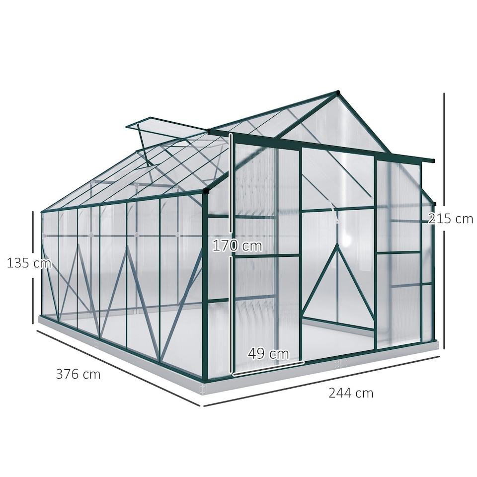 image 1 of Outsunny 8x12ft Polycarbonate Walk-in Greenhouse Outdoor w/ Double Sliding Door