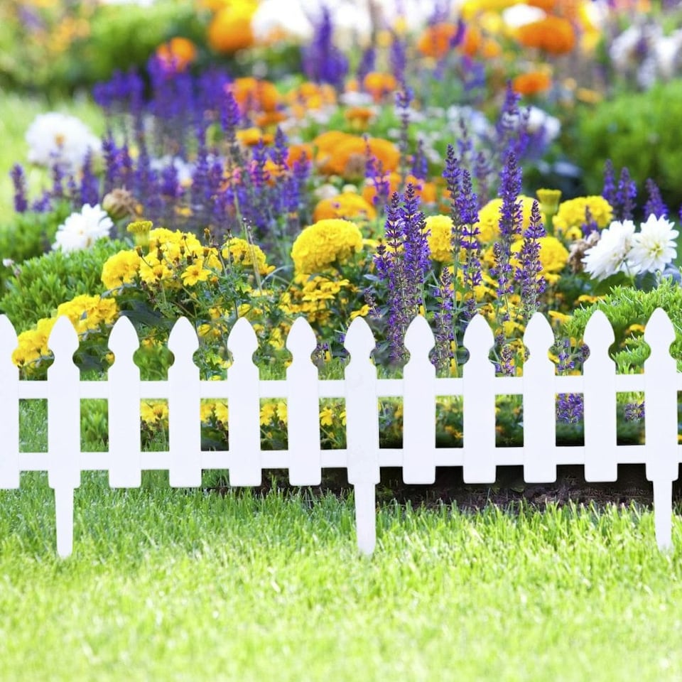 image 1 of Living and Home Plastic Picket Garden Fence Path Border Set of 4 - White | White | 4