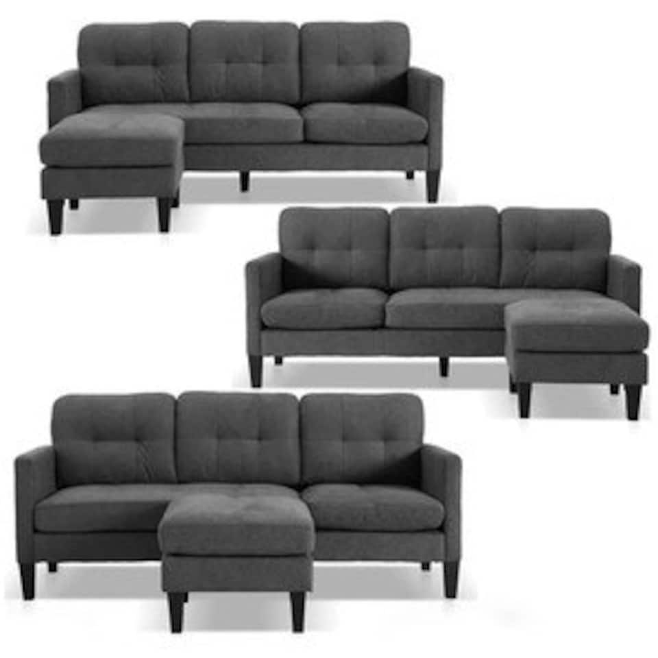 image 1 of Portofino 3 Seater Corner Sofa, Chaise Lounge Furniture with Reversible Ottoman Footstool or Chaise Cream | Sandy Grey