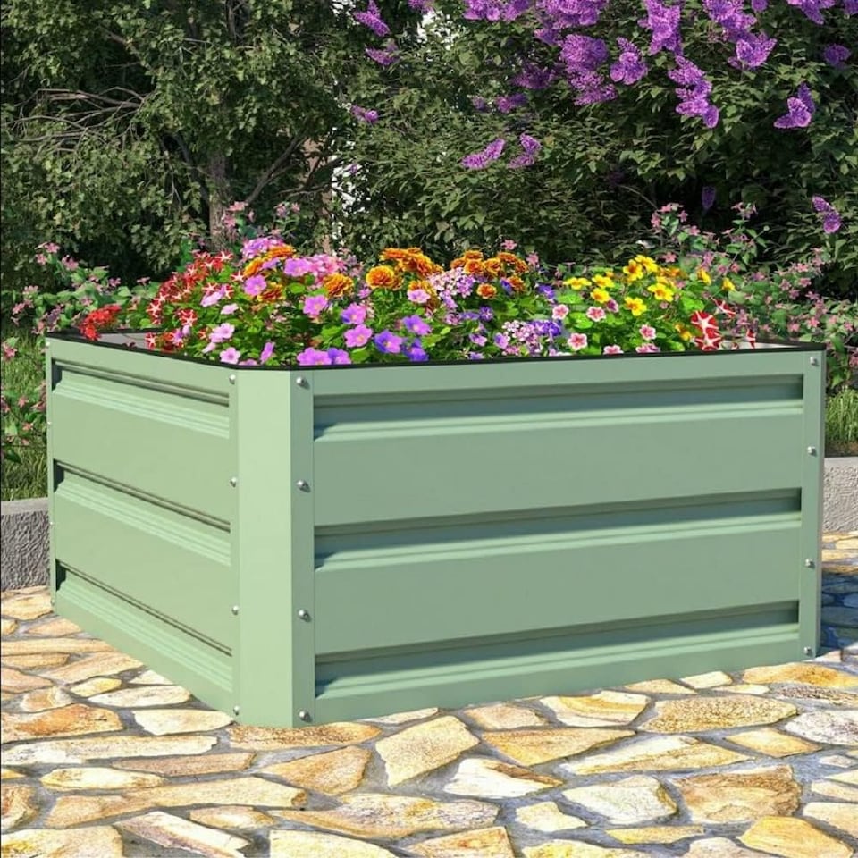 image 1 of Raised Metal Planters in Sage Green (2x Planters 60x60cm) | Green