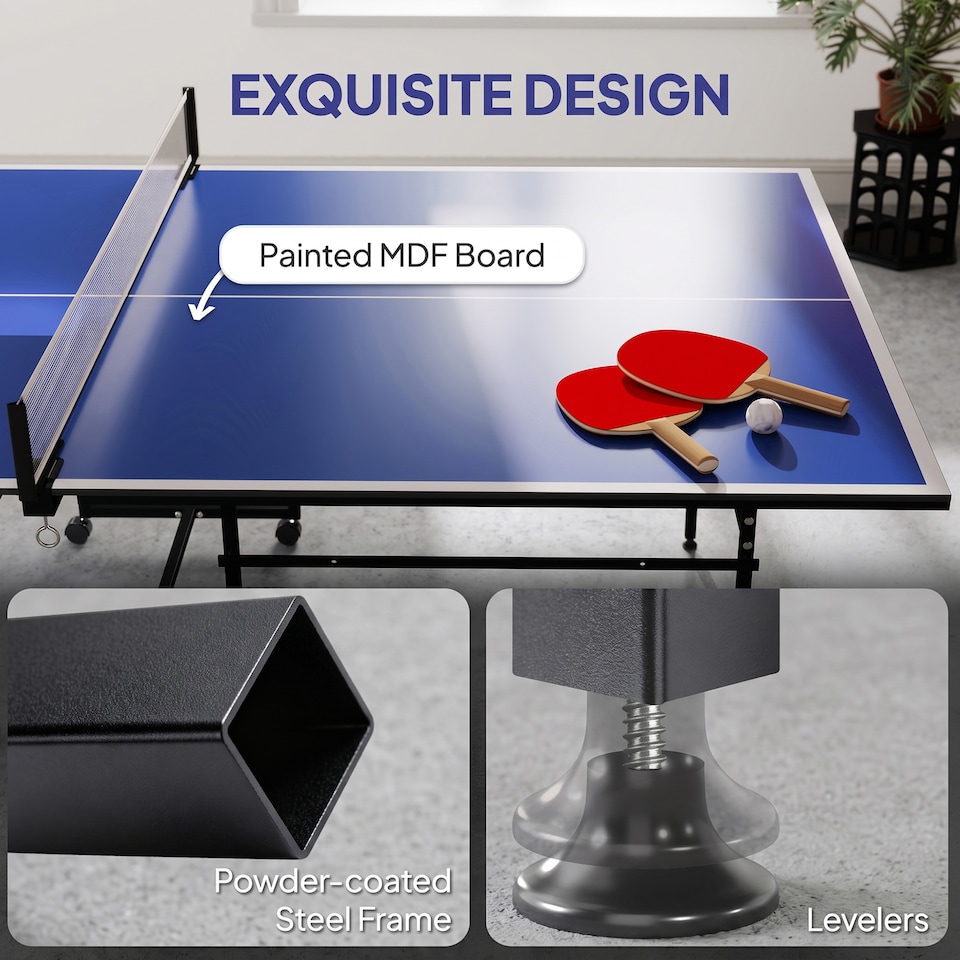image 1 of SPORTNOW 9FT Holding Tennis Table w/ Four Wheels, for Indoors, Blue