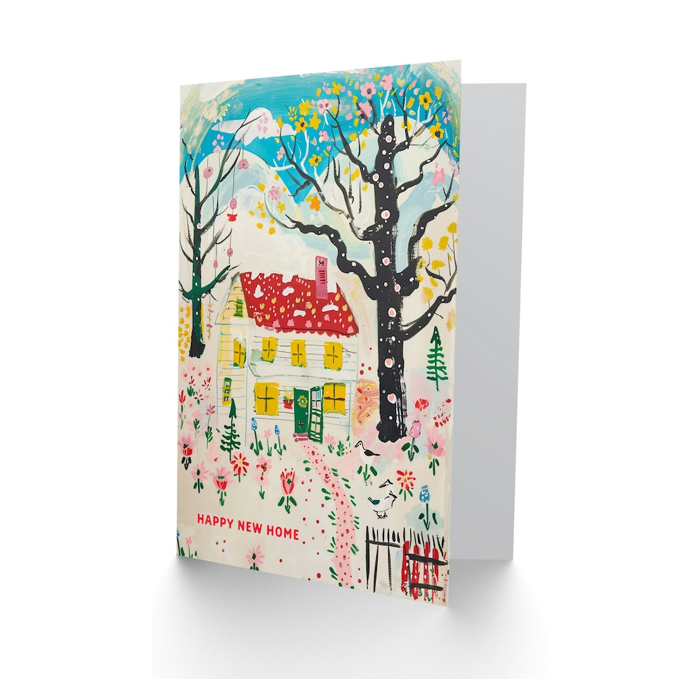 image 1 of Housewarming Cottage Flower Landscape Woman New Home Card