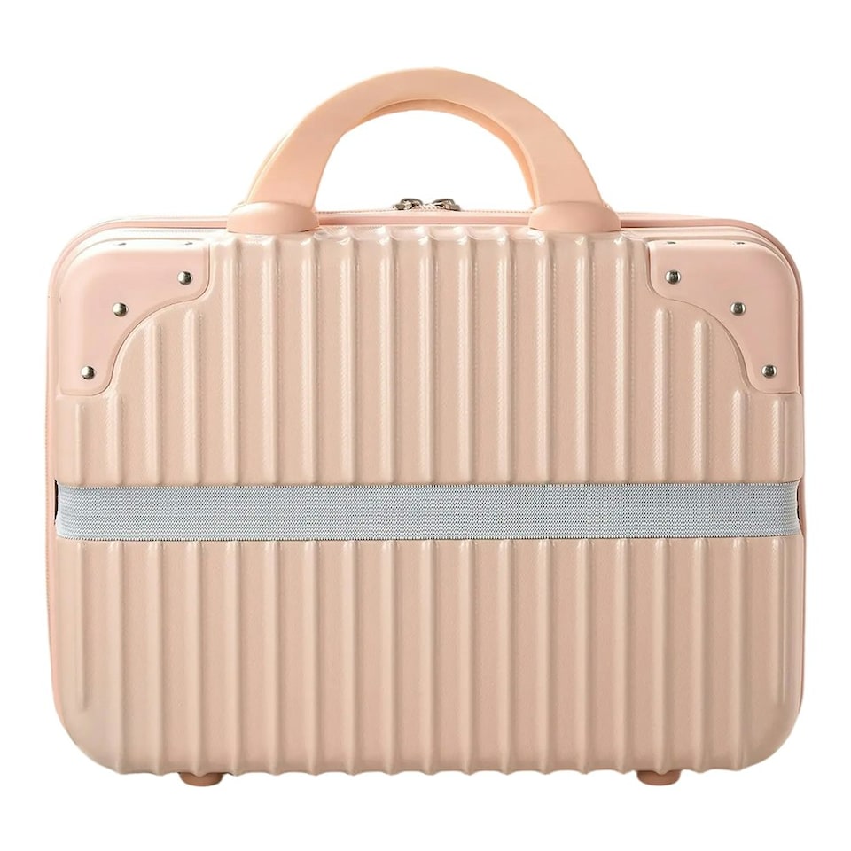 image 1 of Living and Home Portable 12 inch Hard Shell Carry on Makeup Travel Case Pink | Personal Item