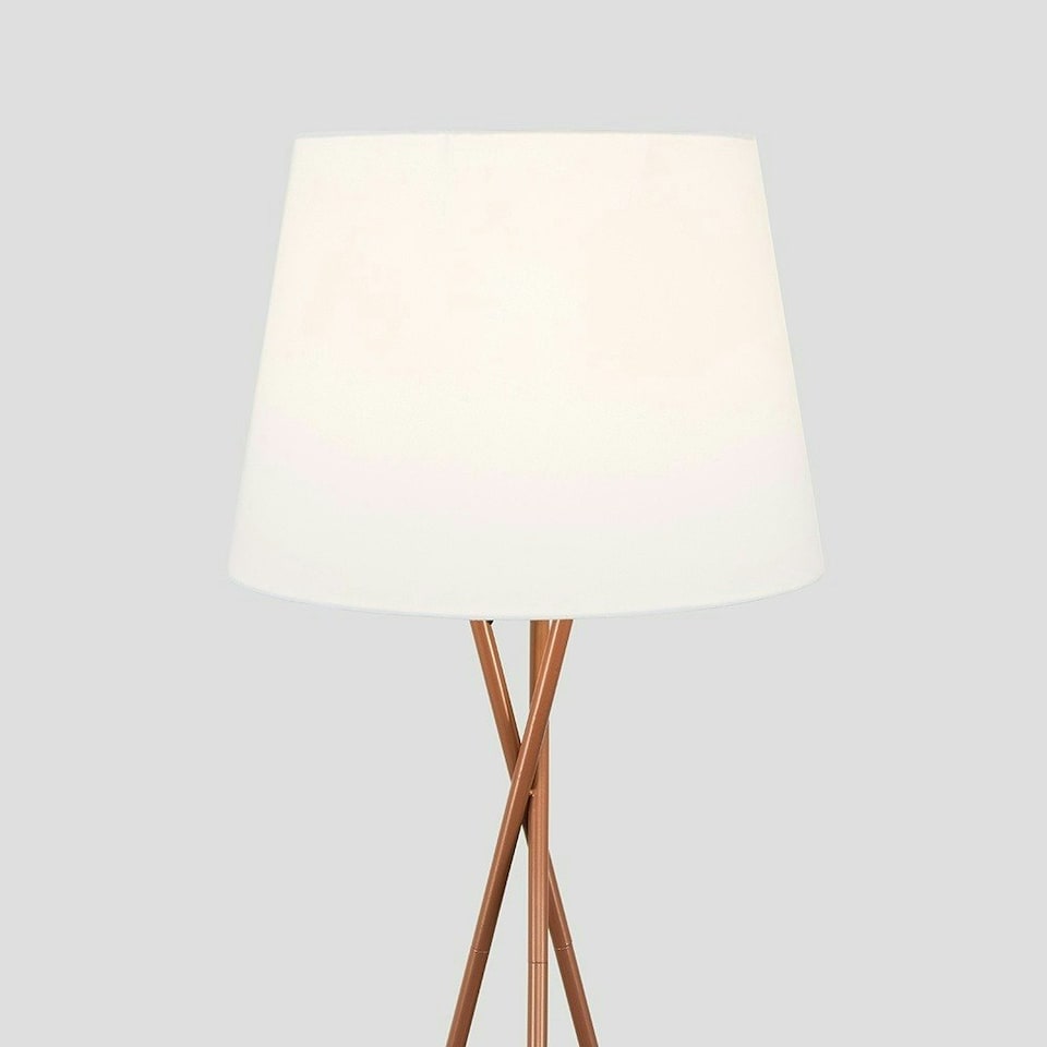 image 1 of ValueLights Camden Copper Tripod Floor Lamp White Taper Shade & Bulb White