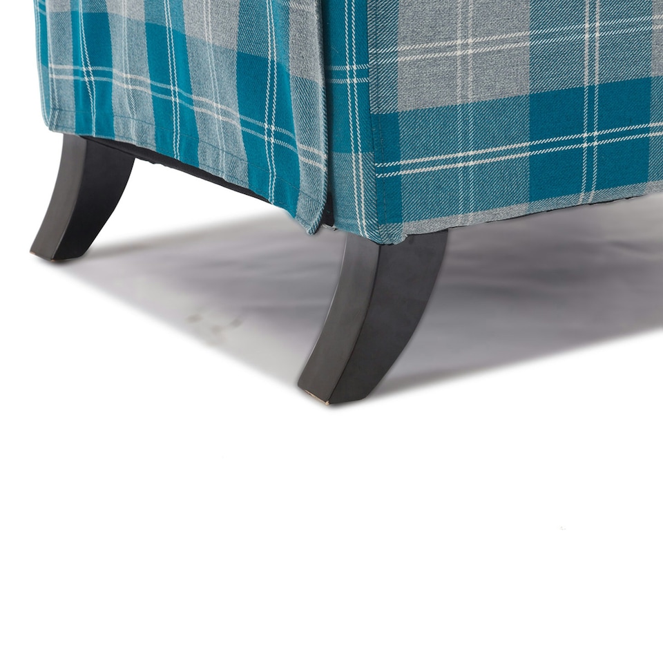 image 1 of Eaton Wing Back Fireside Checkered Fabric Pushback Recliner Chair (Blue)
