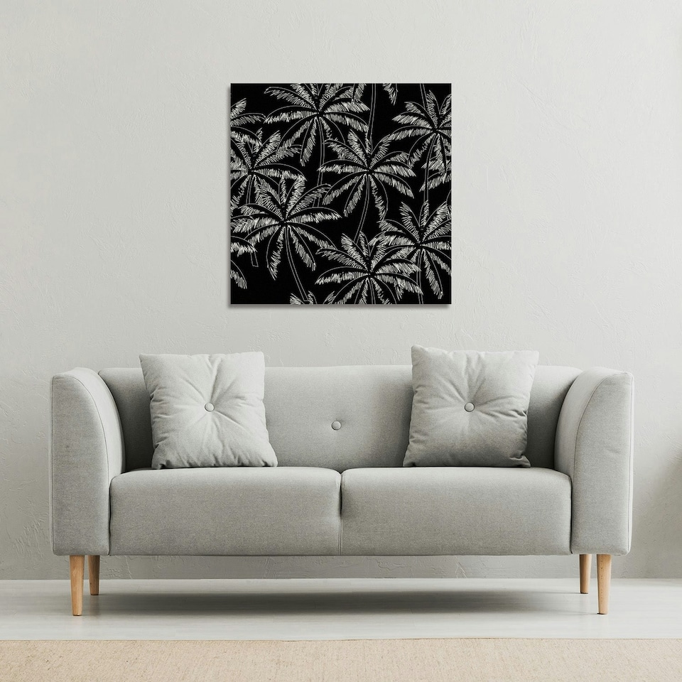 image 1 of White Palm Trees on Black (Canvas Print) 61 x 61 x 4cm