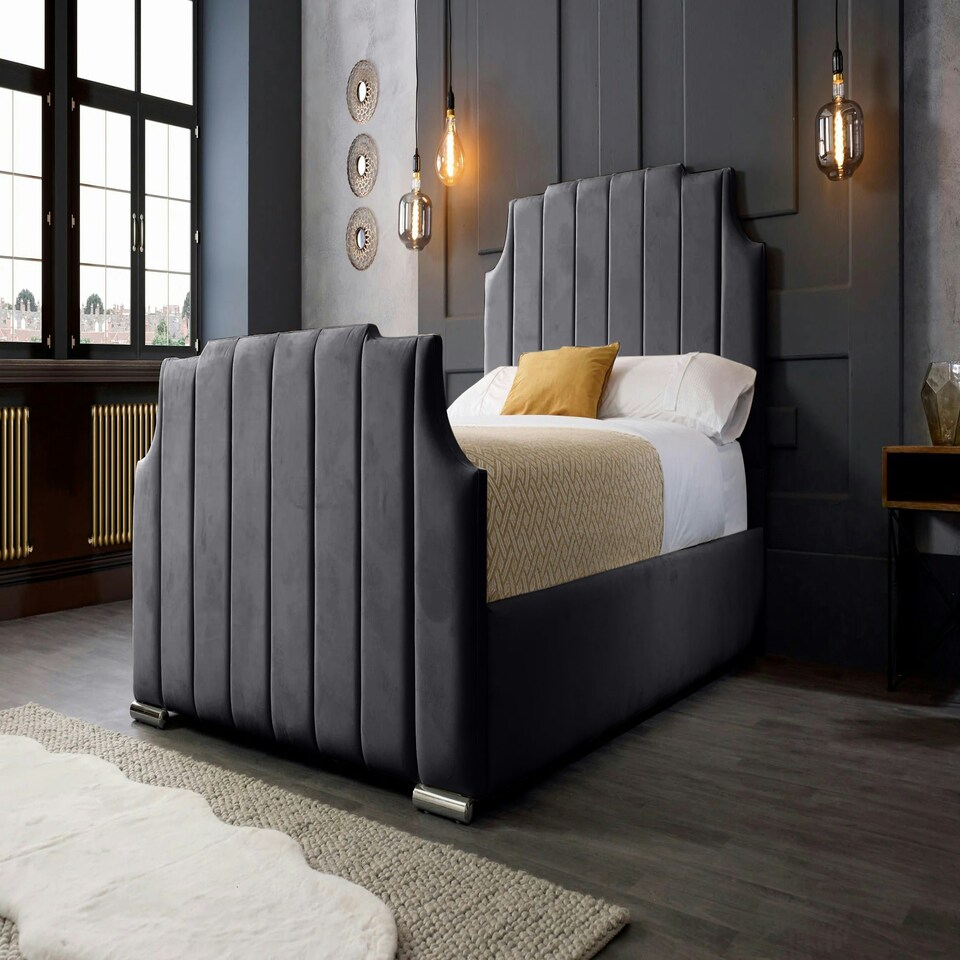 image 1 of Nelson Plush Steel Double Bed Frame - Steel