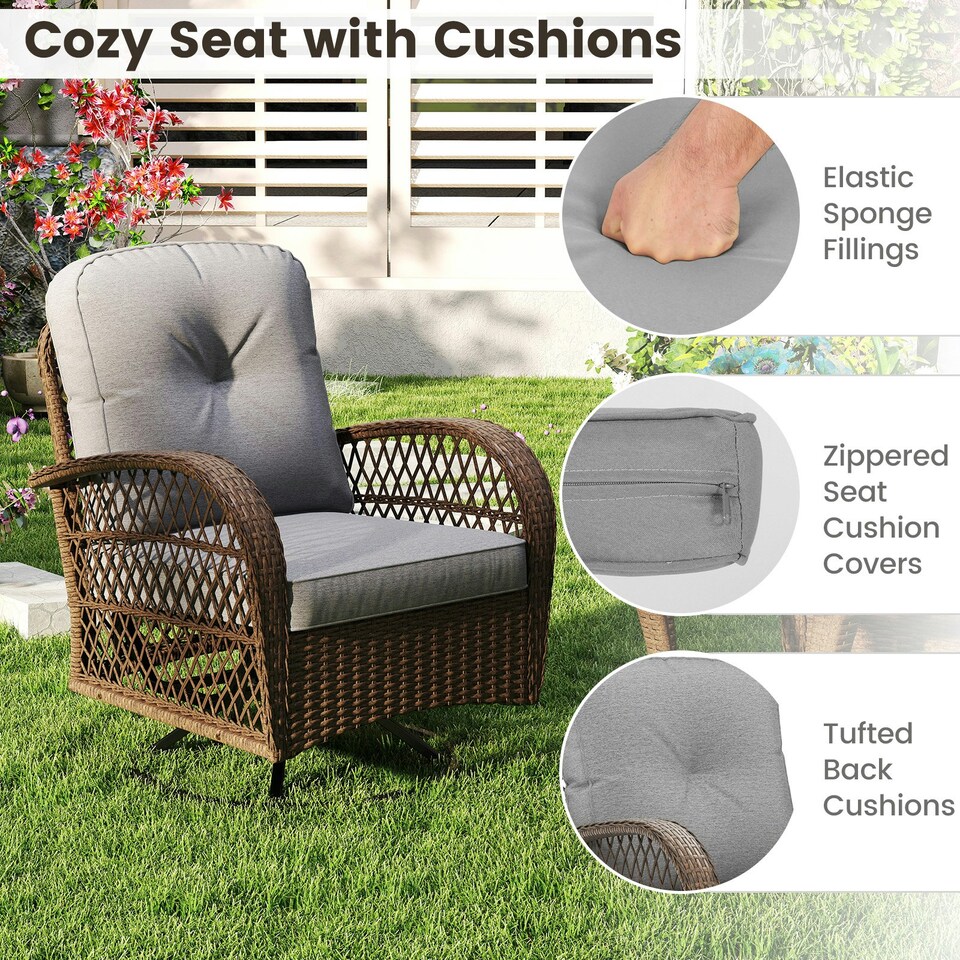 image 1 of COSTWAY 3 Pieces Patio Rattan Bistro Conversation Set Grey