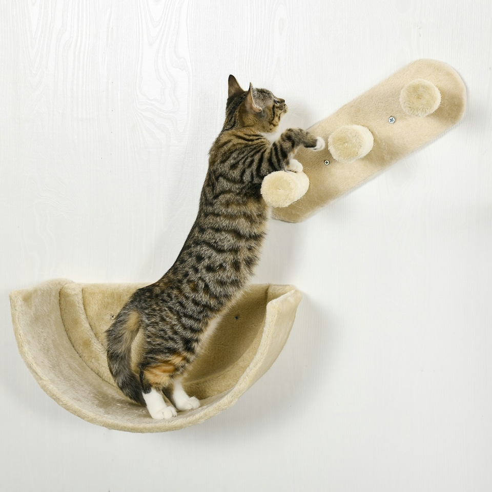 image 1 of PawHut Wall Mounted Cat Tree 4PC Kitten Activity Centre with Sisal, Beige