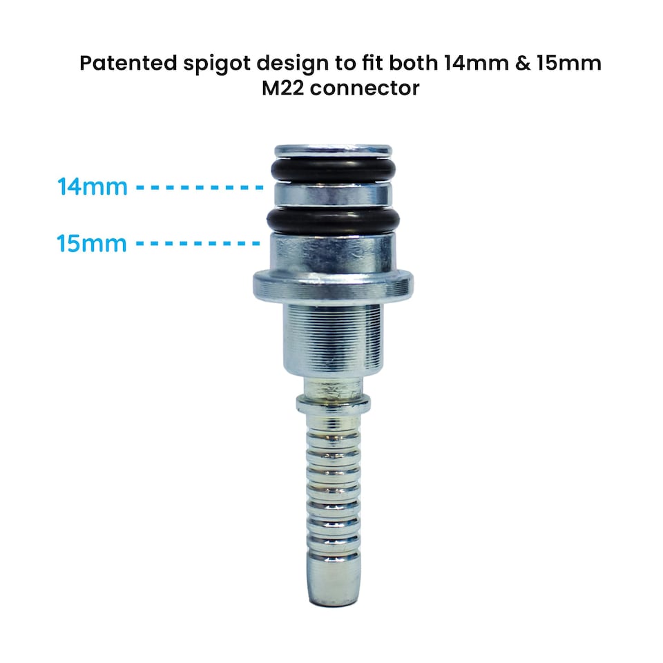 image 1 of M22 Female - M22 Female 14mm & 15mm "Stepped Spigot" Coupling Pressure Washer Hose (22mm) Black | 10m
