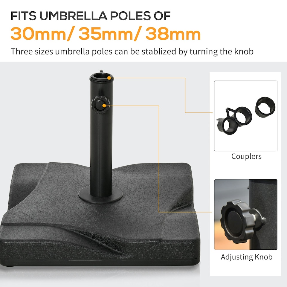 image 1 of Outsunny 20KG Square Patio Parasol Base, Fits Φ32mm,Φ38mm,Φ48mm Pole - Black