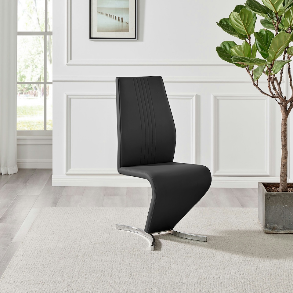 image 1 of Furniturebox 2x Willow Black Faux Leather Chrome 'Z' Dining Chairs
