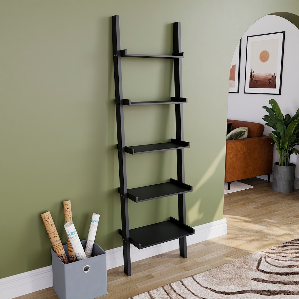 image 1 of Vida Designs York 5 Tier Ladder Bookcase Display Storage, Black