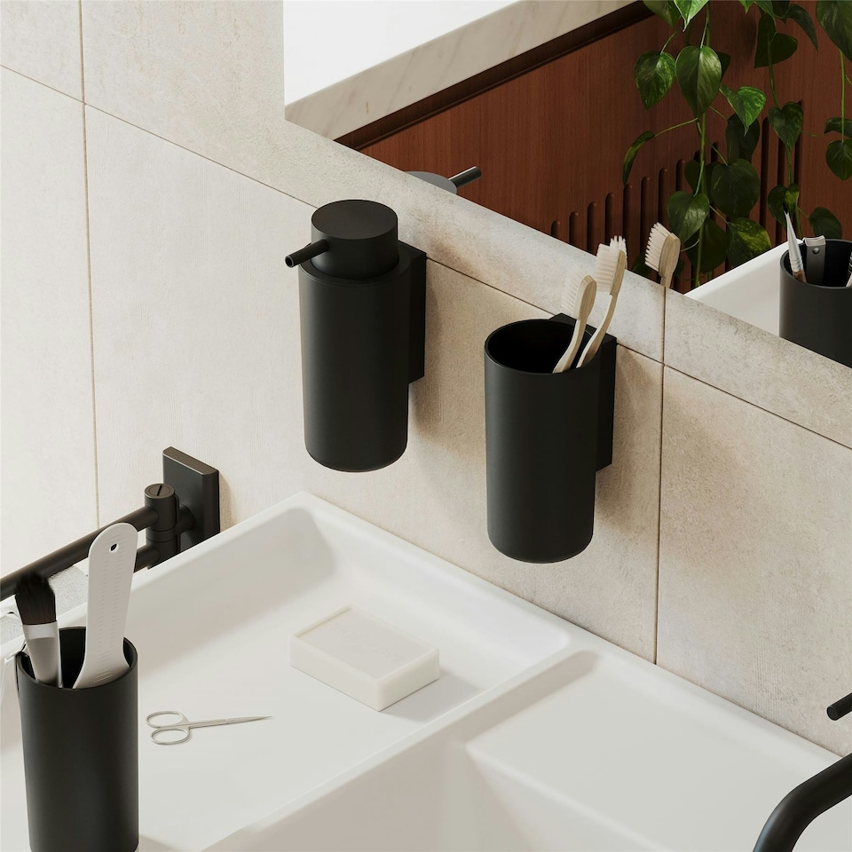 image 1 of Cosmic Soap Dispenser w/ Screws & Stainless Steel for Bathroom, Matt Black-200ml