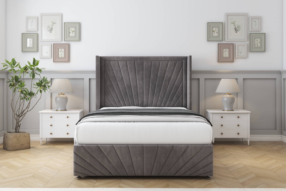 image 1 of Sloomy Rutherford Slate Naples Divan Bed With Mattress No Drawers With 54" Wingback Headboard & 12" Matching Footboard 2'6 Small Single | Grey | Slate | Small Single | 1