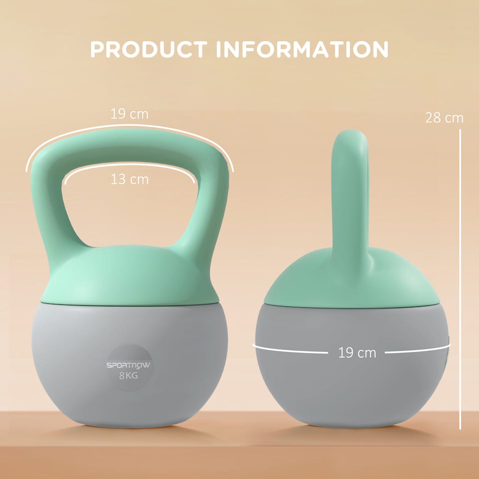 image 1 of (8KG, Grey and Green) SPORTNOW Kettlebell with Non-Slip Handle