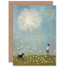 Wishes Chasing Giant Dandelion Inside Child Kids Birthday Card