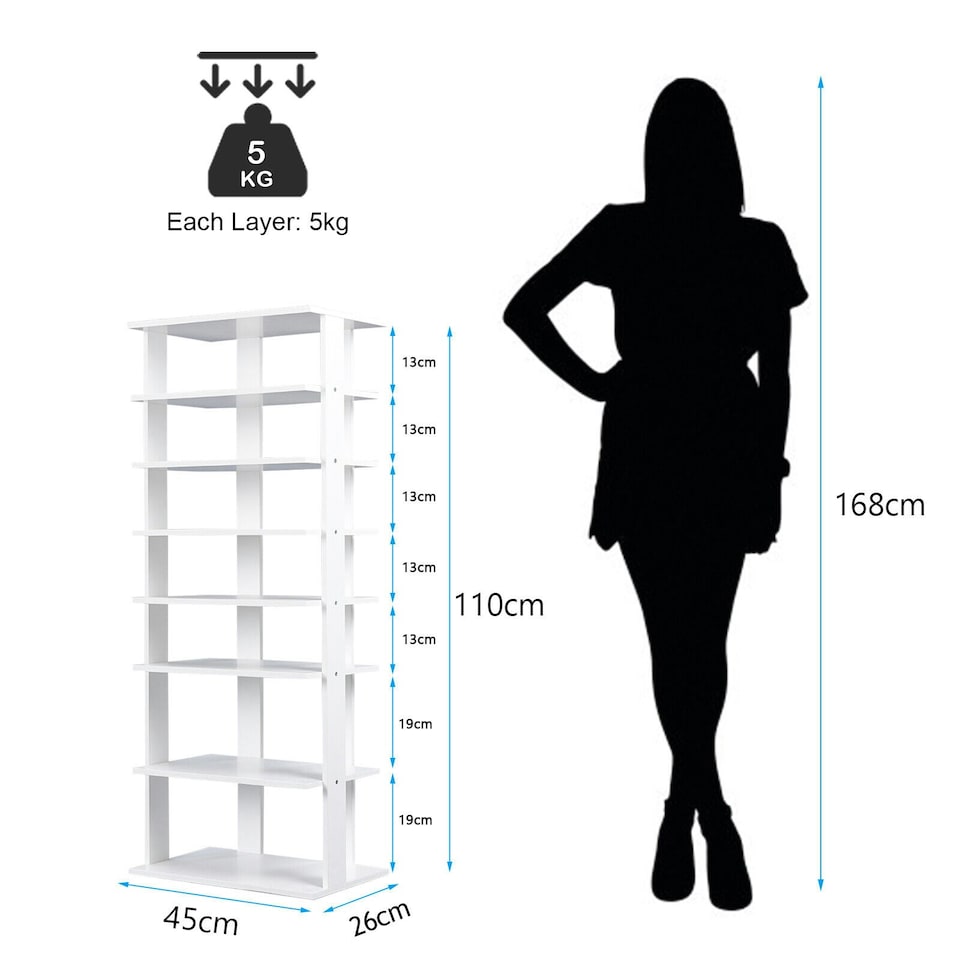image 1 of COSTWAY 7-tier Double Shoe Storage Tower Rack Stand White White