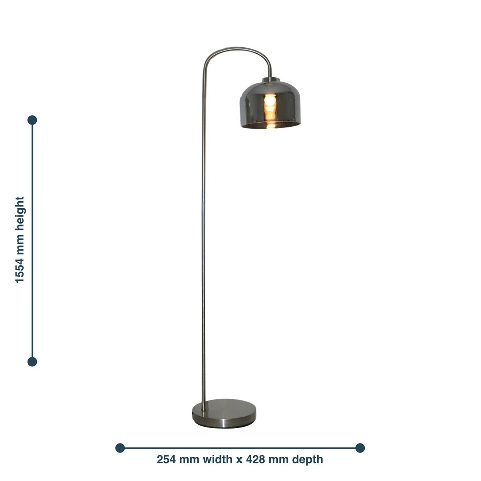 image 1 of Francine - Satin Nickel Arched Floor Lamp with Smoke Glass Shade Silver | Grey