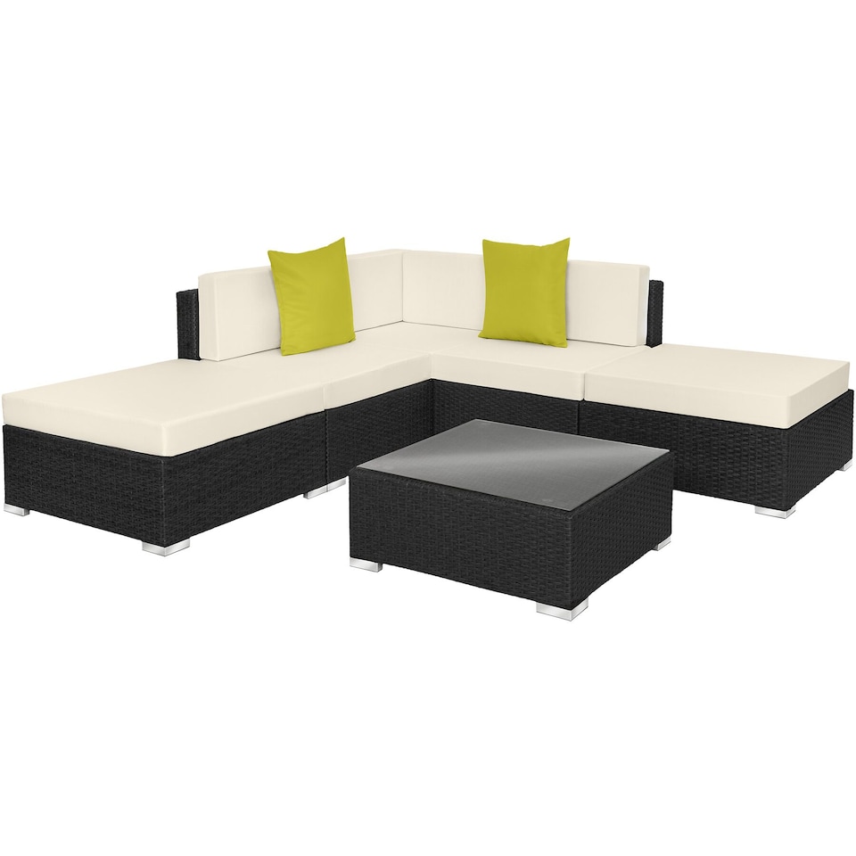 image 1 of Garden Furniture Set Paris - modular corner sofa set with coffee table, thick cushions | Black | black | 75 x 75 x 60 cm | 1
