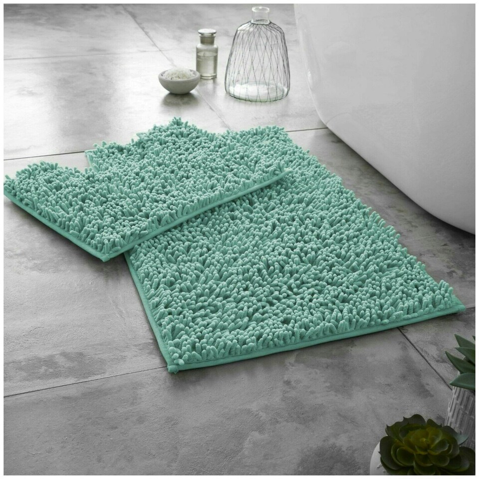 image 1 of VELVETIO Loop Bath Set Anti Slip Water Absorbent Soft Bathroom Rugs Green | Duck Egg