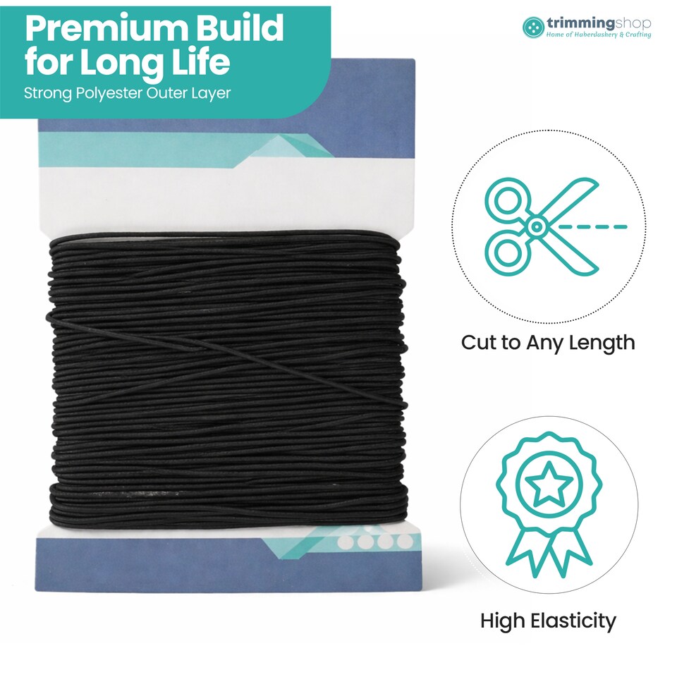 image 1 of 1.5mm Elastic Band, Soft Durable and Stretchable Material - 25 Metres