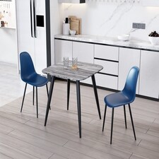 Aspen Tapered Legs Square Dining Table and 2 Curve Plastic Seat Chairs with Metal Legs - Blue/Grey/Black - Flat Packed Blue