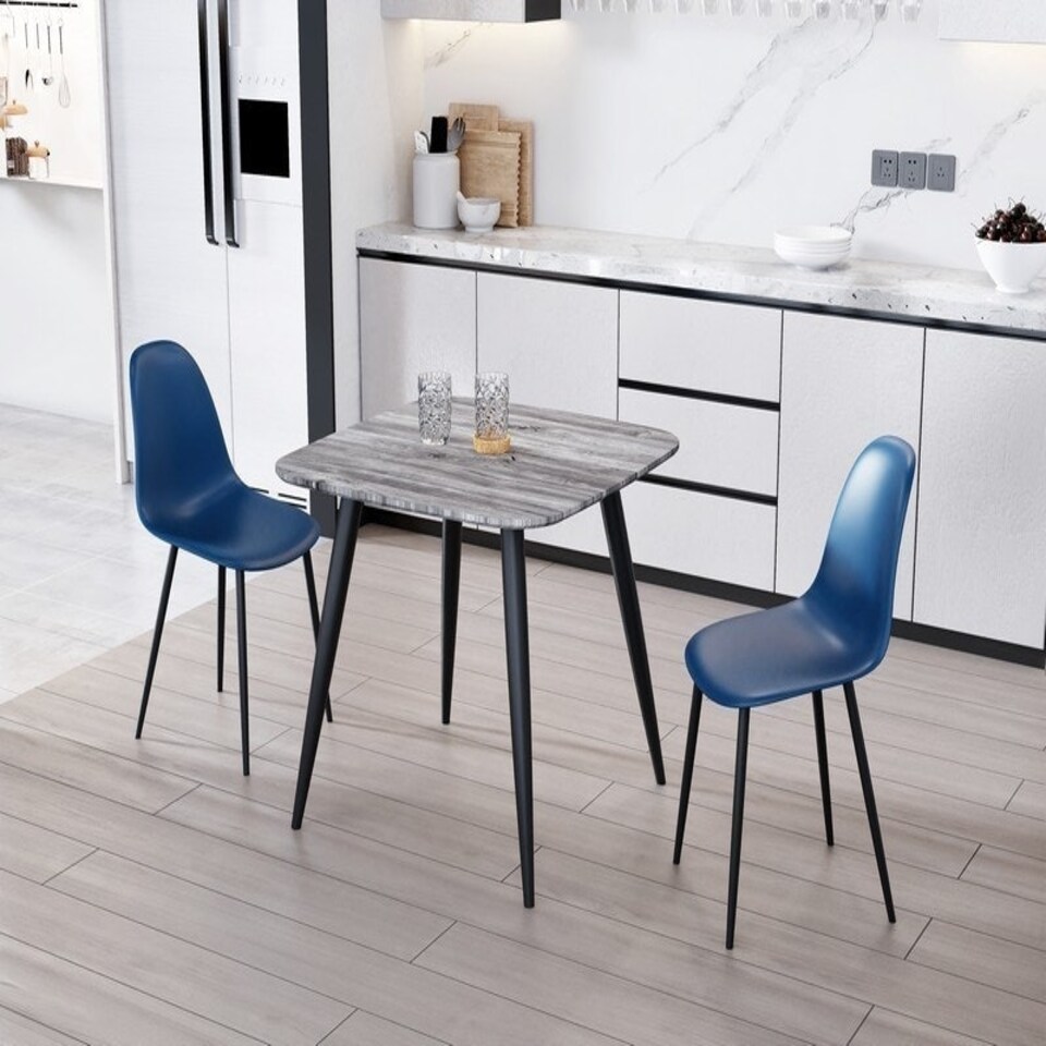 image 1 of Aspen Tapered Legs Square Dining Table and 2 Curve Plastic Seat Chairs with Metal Legs - Blue/Grey/Black - Flat Packed Blue