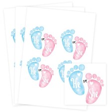 He or She Gender Reveal Square Stickers 95mm - Sheet of 4