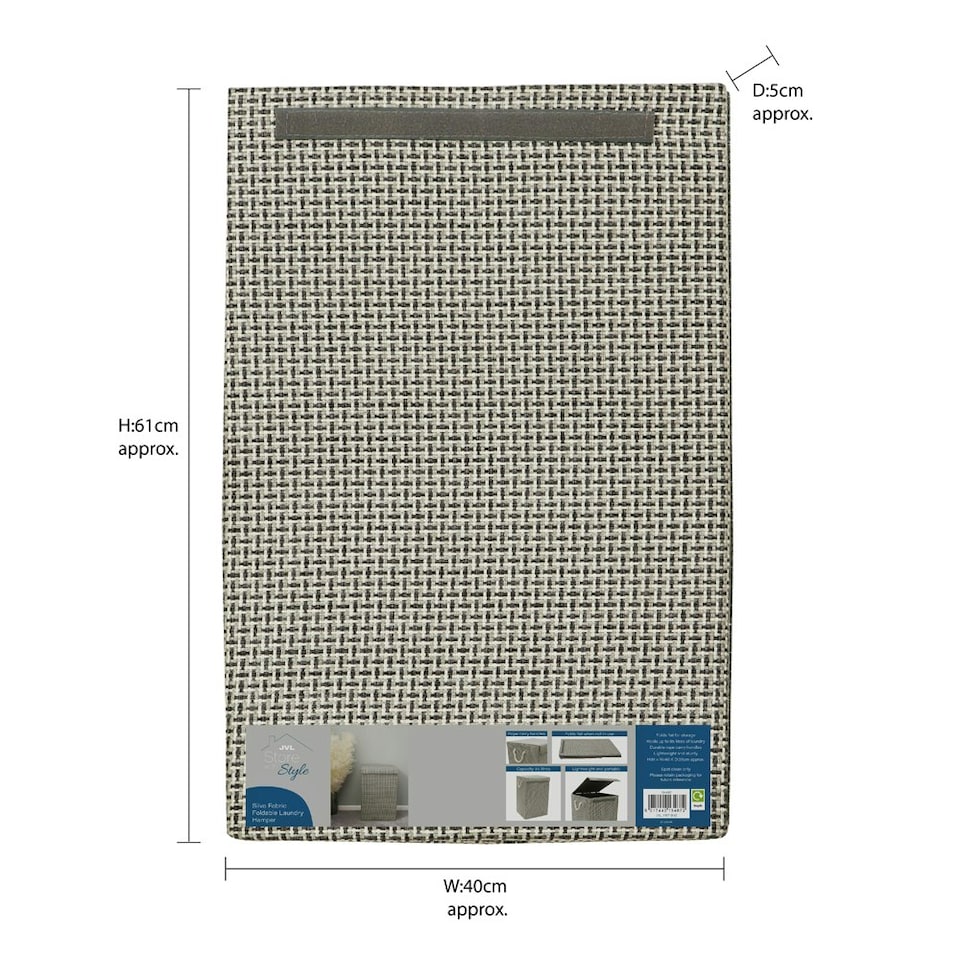 image 1 of JVL Silva Fabric Foldable Laundry Hamper with Lid and Handles, Grey Grey