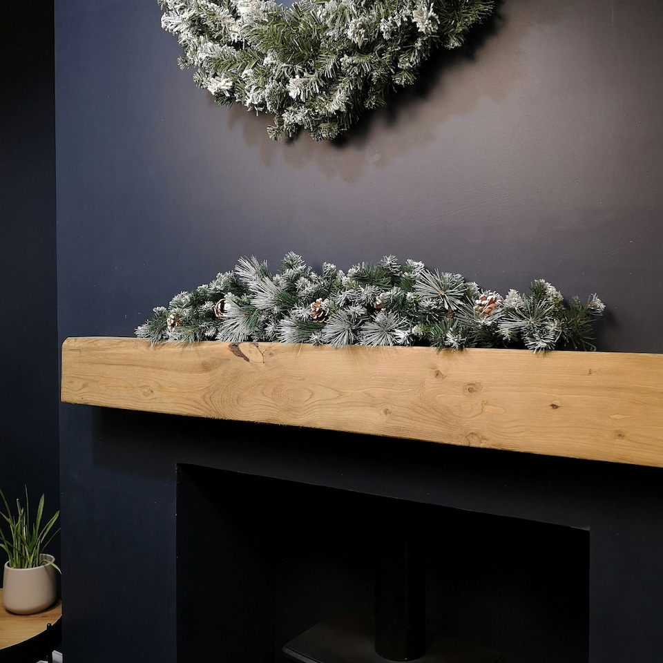 image 1 of 90cm (3ft) Frosted Glacier Christmas Swag with Pine Cones