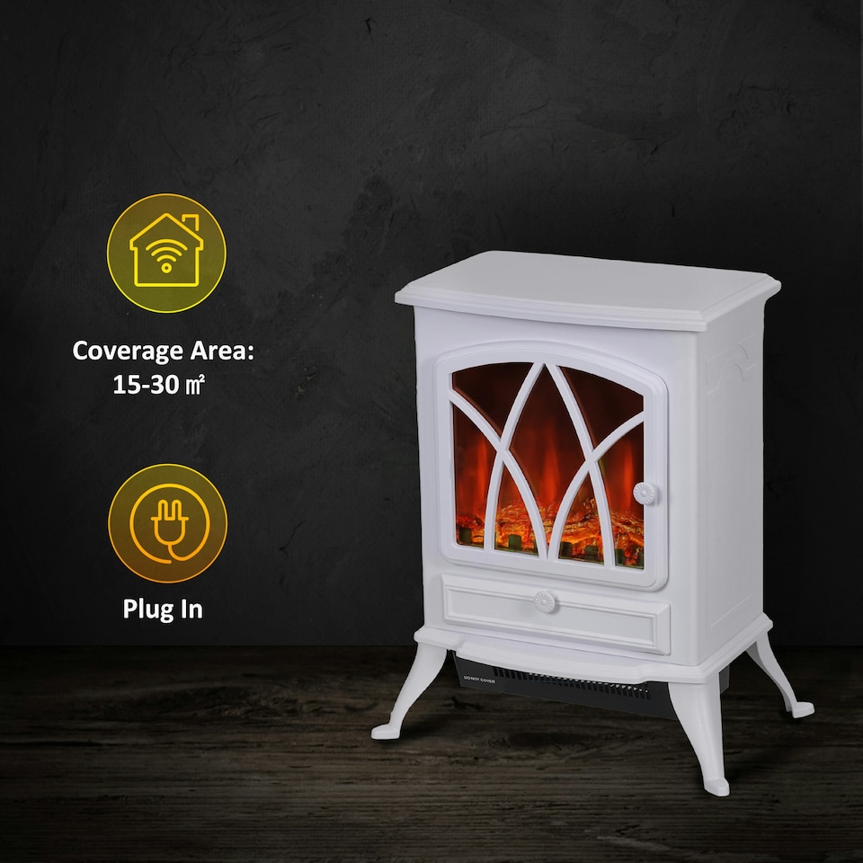 image 1 of HOMCOM Freestanding Fireplace Flame Effect Electric Heater Log Burning White