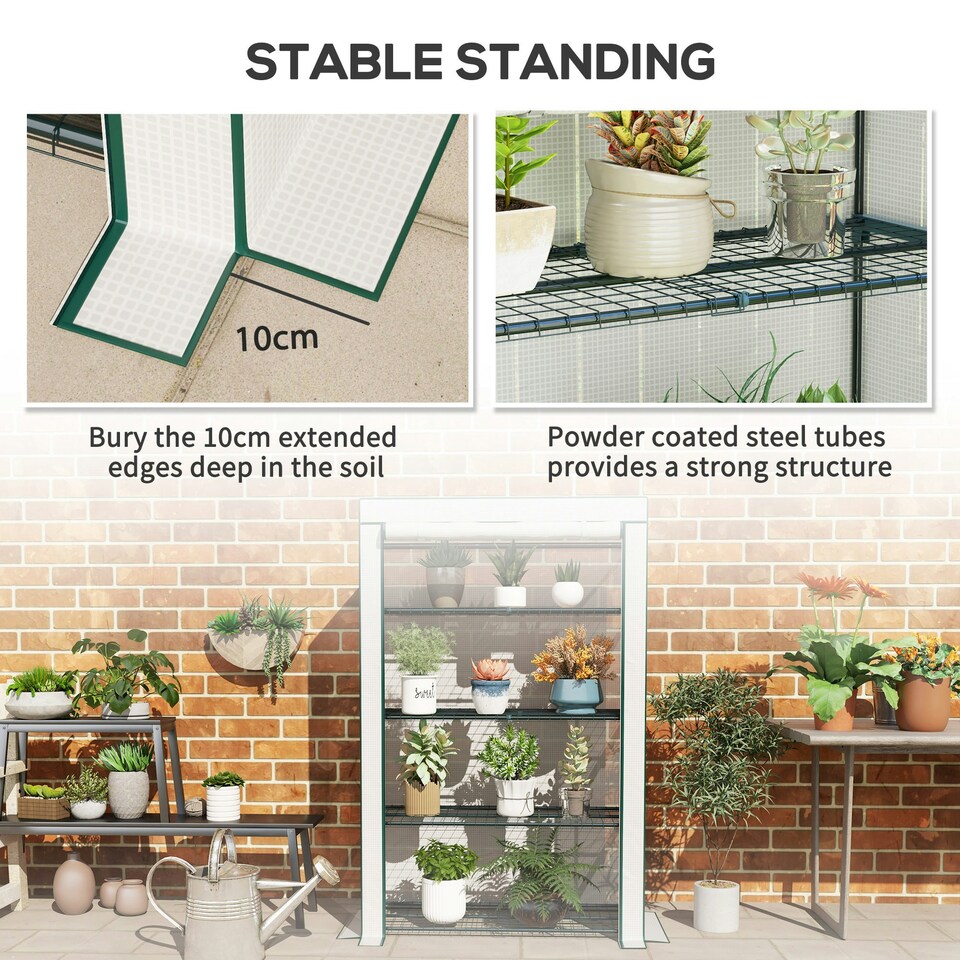 image 1 of Outsunny 4 Tier Lean-to Mini Greenhouse with Reinforced PE Cover, Green