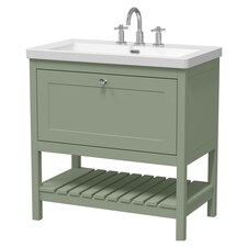 Balterley Coppenhall Contemporary 1 Drawer Floor Standing Vanity Unit with Fireclay Basin, Fern Green, 800mm