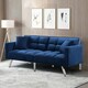 image 4 of Sofa Bed 2 Seater Blue Velvet Click Clack Sofa Settee Recliner Couch with Metal Legs 2 Pillows Blue