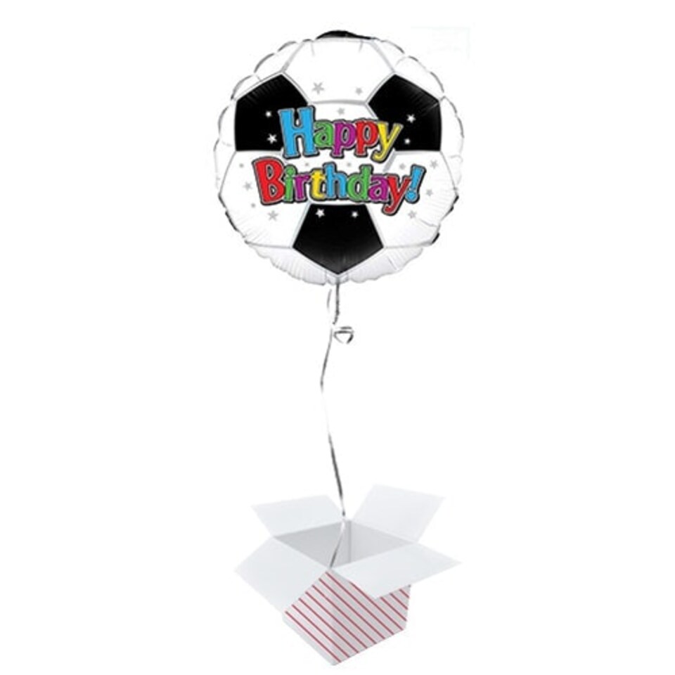 Football Happy Birthday Round Foil Helium Balloon - Inflated Balloon in a Box