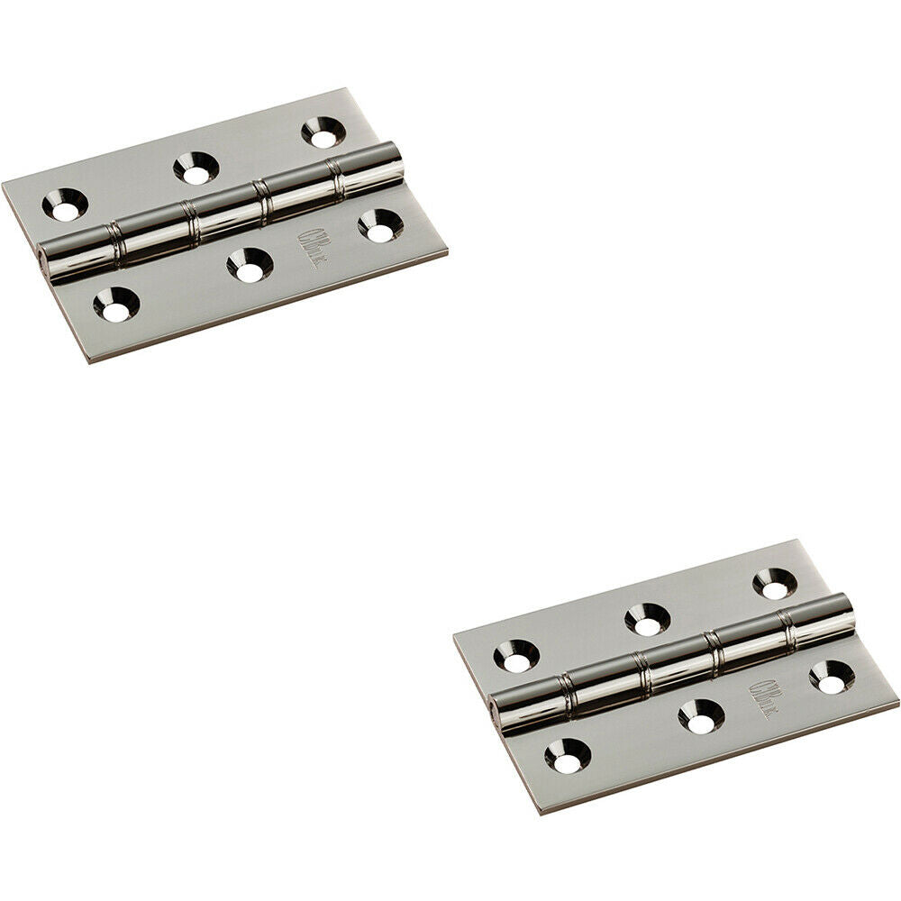 Loops 2x PAIR 76 x 50 x 2.5mm Brass Washered Butt Hinge Polished Nickel Internal Door in Metallics