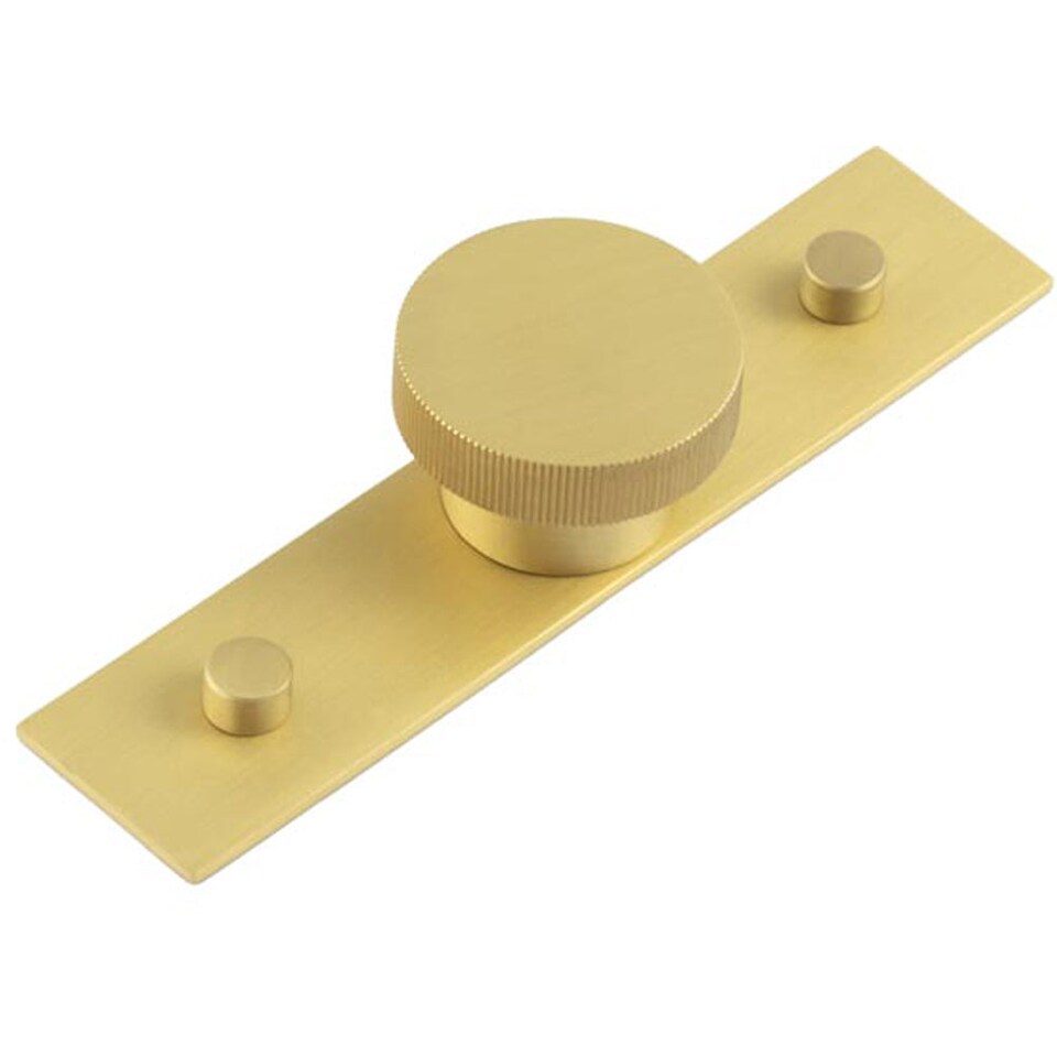 image 1 of Elegant 40mm Satin Brass Cupboard Knob with Plain Backplate - Kitchen Cabinet Knob