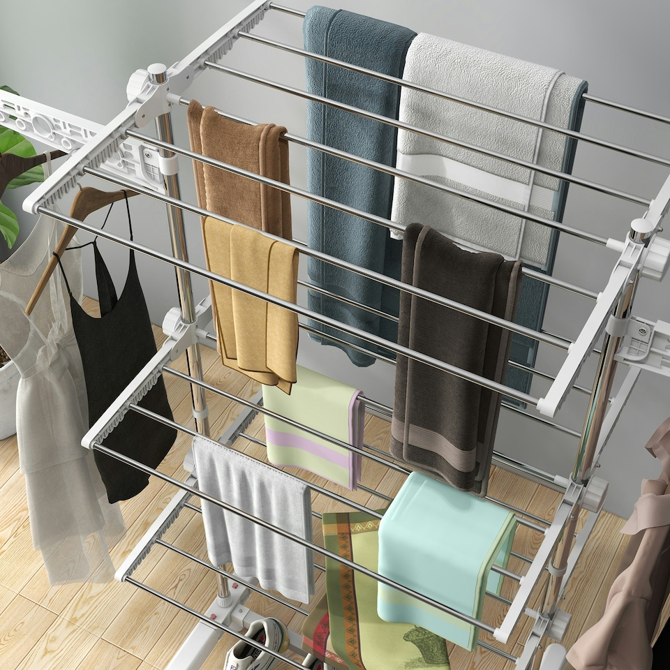 image 1 of HOMCOM 3 Layer Folding Cloth Hanger Stand Towel Hanging Dryer Rack Holding Airer