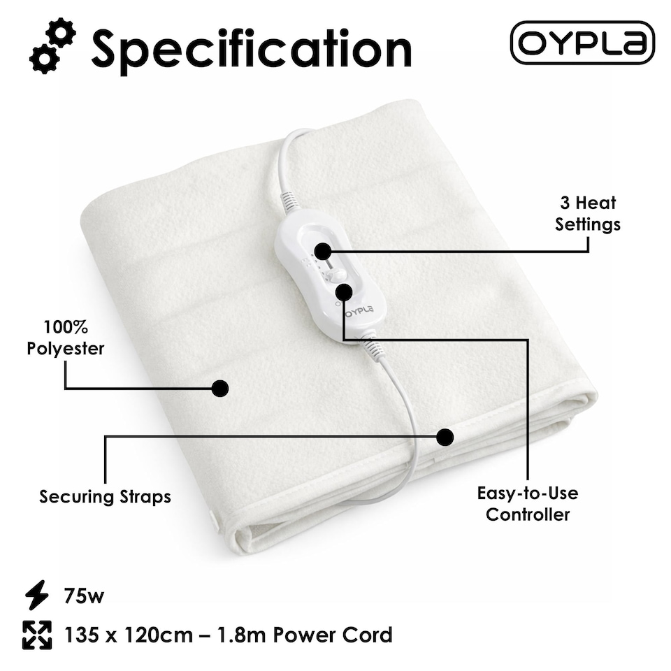 image 1 of Machine Washable Double Electric Blanket Heated Underblanket 3 Heat Settings | White