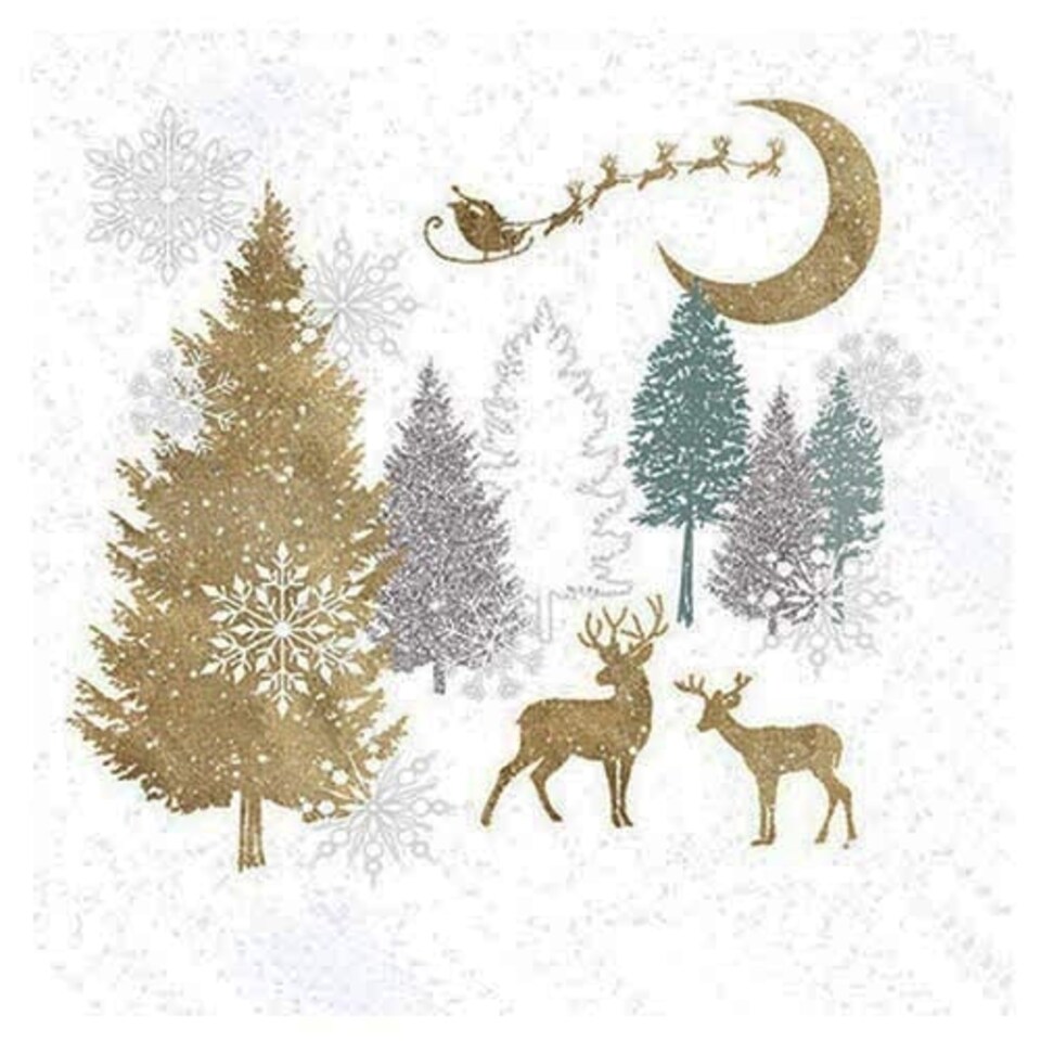 Christmas Winter Forest Green & Gold Premium Decoupage Luncheon Napkins 3 Ply 33cm - Pack of 20