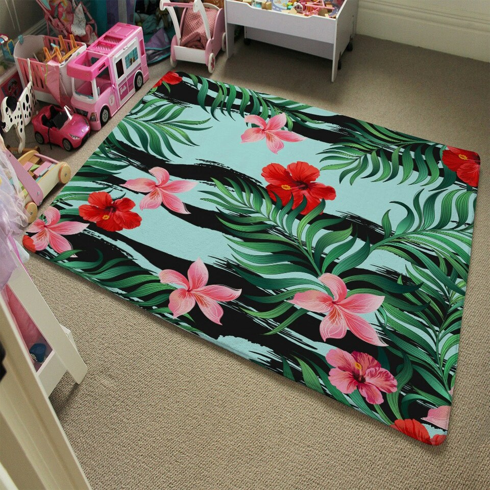 image 1 of Red & Pink Tropical Plants (Rug) Pink | Medium: 80x150cm