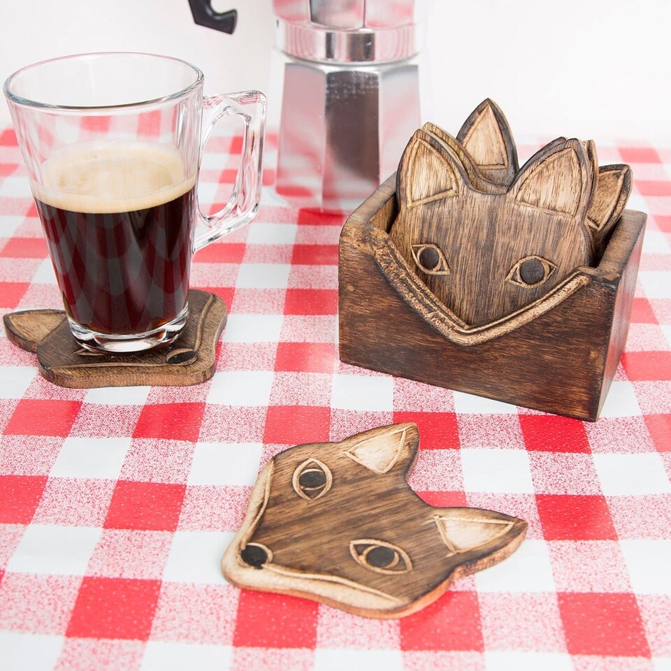 image 1 of Sass & Belle Set of 6 Wooden Fox Coasters