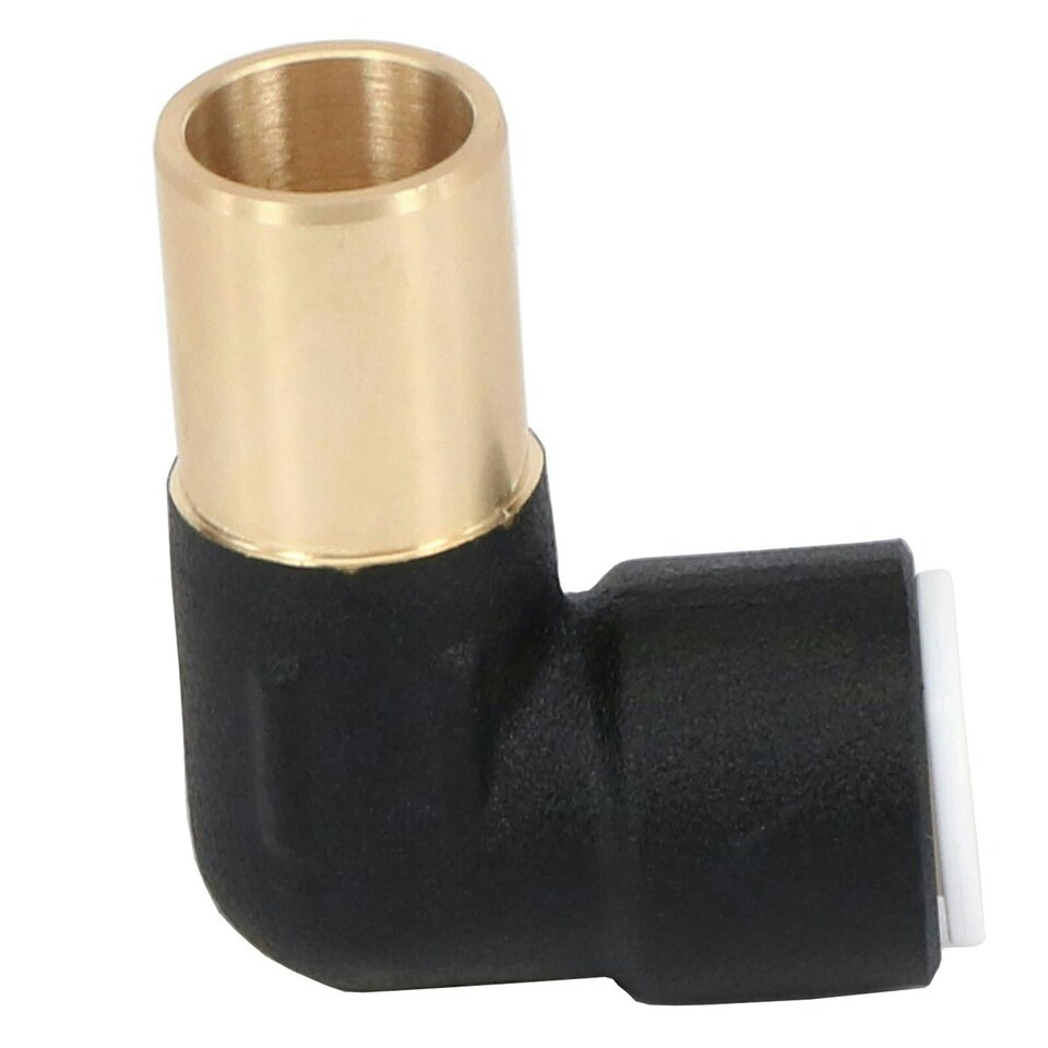 image 1 of SPARES2GO Radiator Valve Reducing Elbow Stem Compression 15mm x 10mm Pushfit Black (Pack of 2)