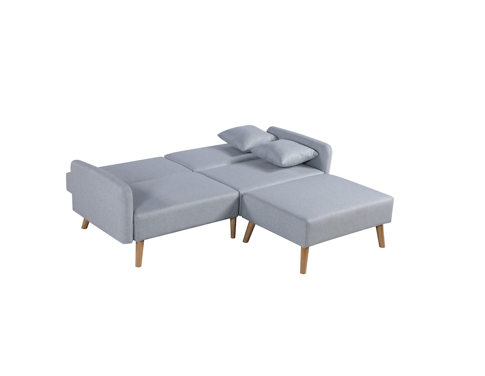 image 1 of Freya 2-Seater Linen-Look Clic-Clack Sofa Bed with Matching Footstool - Light Grey | Grey | Light Grey | Two Seater | 1