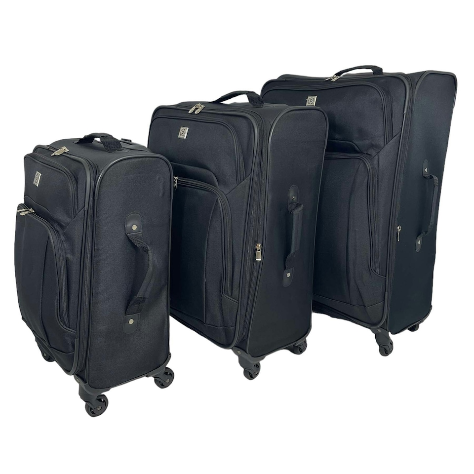 image 1 of 3Pcs Luggage Suitcase Set Soft Shell Trolley 4 Wheel Travel Cabin Carry On Bag Black | Medium