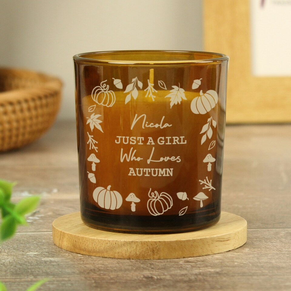 image 1 of Personalised Pumpkins Amber Glass Candle Brown