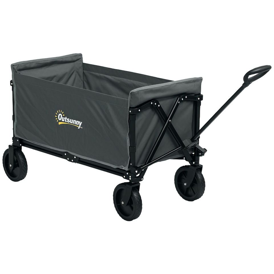 image 1 of Outsunny 120L Folding Collapsible Wagon with Adjustable Handle, Black