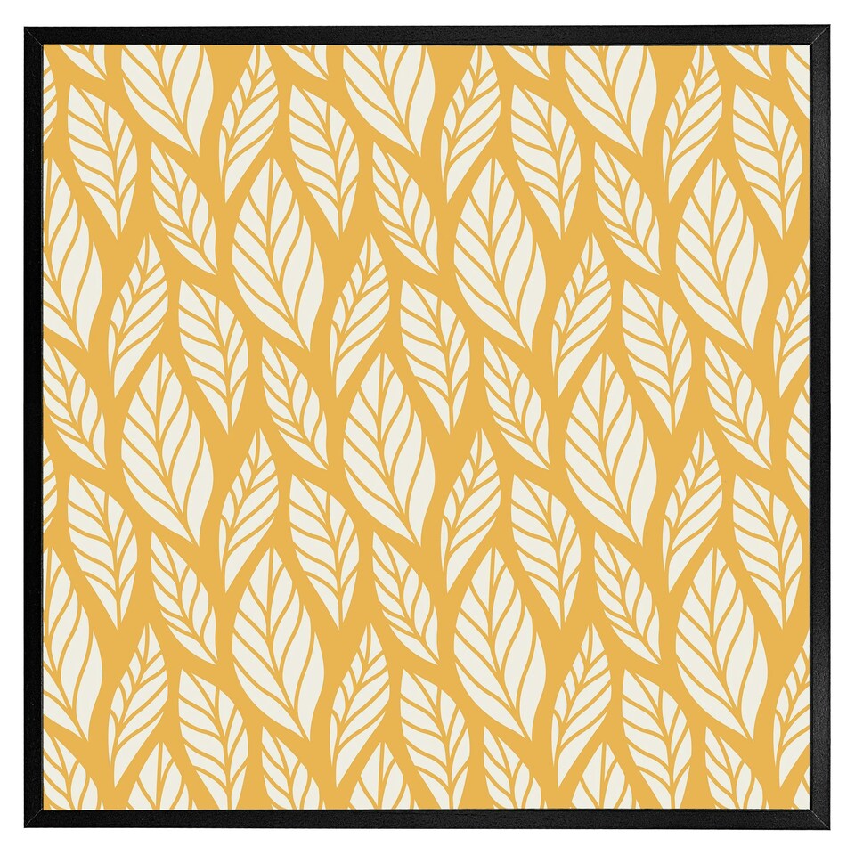 image 1 of White leaf pattern on orange (Picutre Frame) Brown | Oak | L