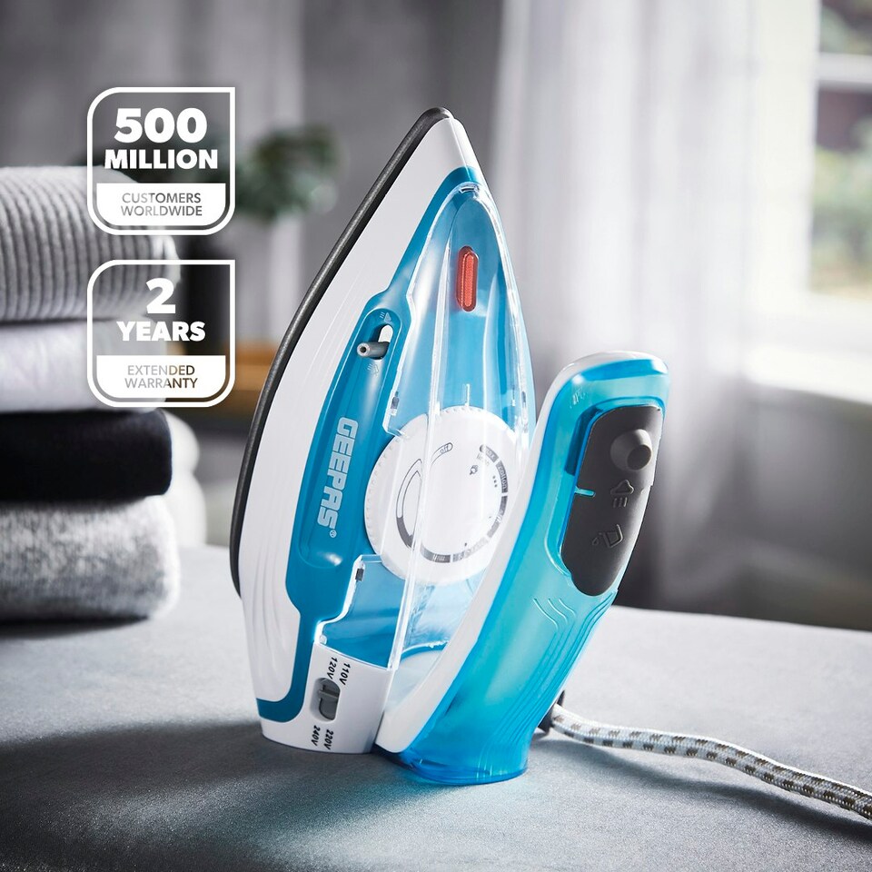 image 1 of GEEPAS Travel Steam Iron | Clothes Dry & Steam Press, 1100W